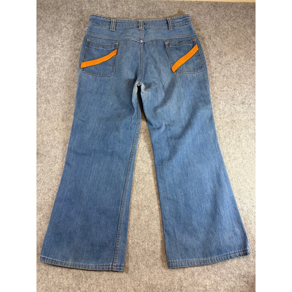 Vintage 80s Sears Joint Bootcut Jeans Mens 38x27 Blue Cotton Bell Bottom Denim